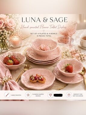 LUNA & SAGE Hand-Painted Flower-Shaped Tidbit Dish Set